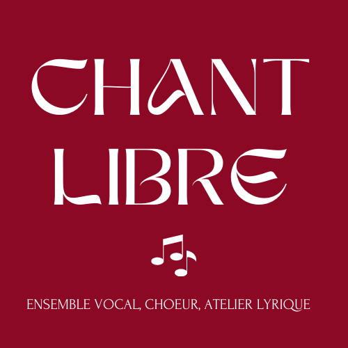 image du nouveau logo de l'association Chant Libre avec un fond rouge bordeaux où est écrit le nom en lettre s majuscules typo Sego